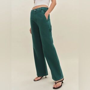 Reformation Diego Mid Rise Baggy Utility Jeans NWT Jewel Green